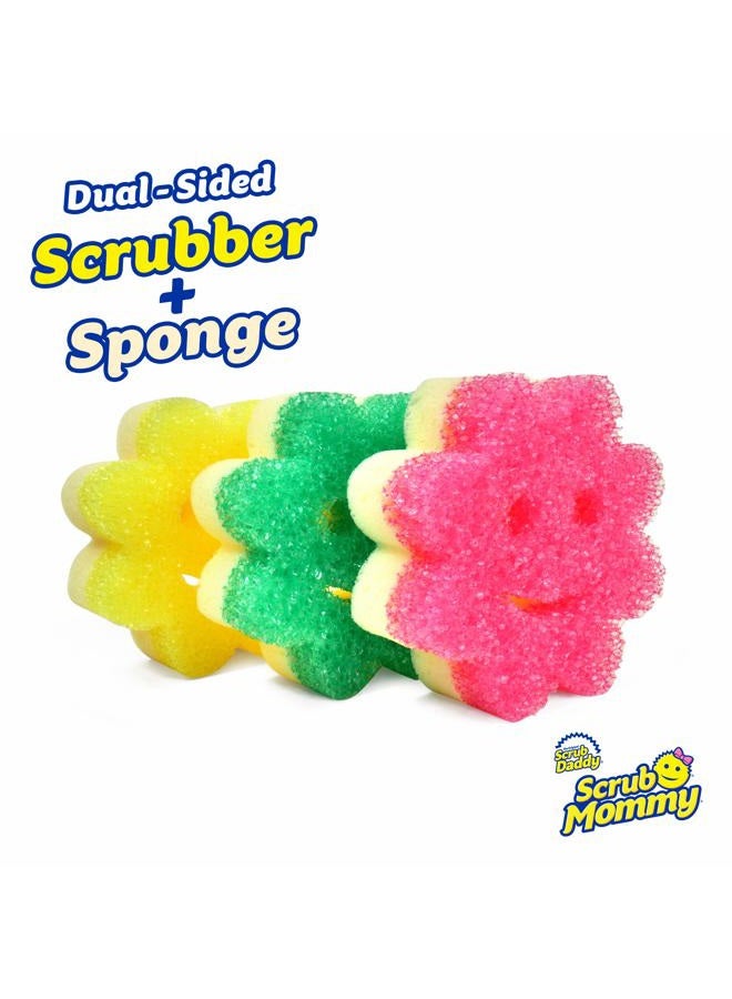 Scrub Daddy Sponge Set - Scrub Mommy Power Flower Dual- Sided Sponge and Scrubber - Non Scratch Sponge for Dishes and Home, Odor Resistant, Firm in Cold Water Soft in Warm, Multi-Surface 3 ct - Image 2