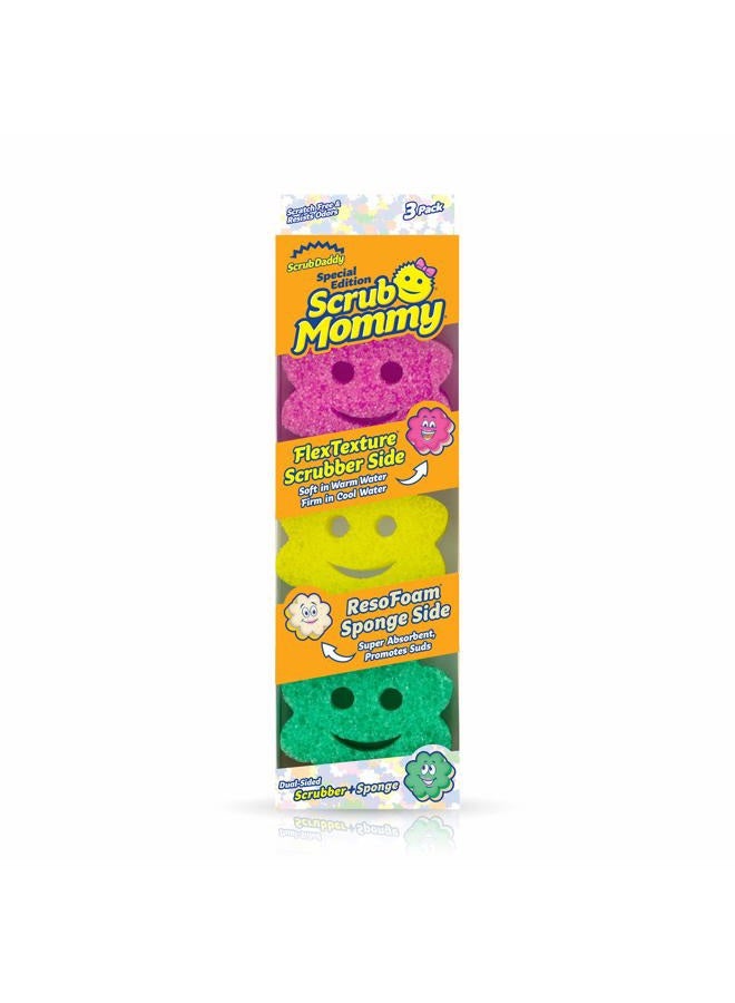 Scrub Daddy Sponge Set - Scrub Mommy Power Flower Dual- Sided Sponge and Scrubber - Non Scratch Sponge for Dishes and Home, Odor Resistant, Firm in Cold Water Soft in Warm, Multi-Surface 3 ct - Image 1