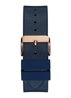 GUESS ساعة جيس للرجال بإطار ذهبي وردي وجلد أصلي أزرق GW0202G4  - Image 3