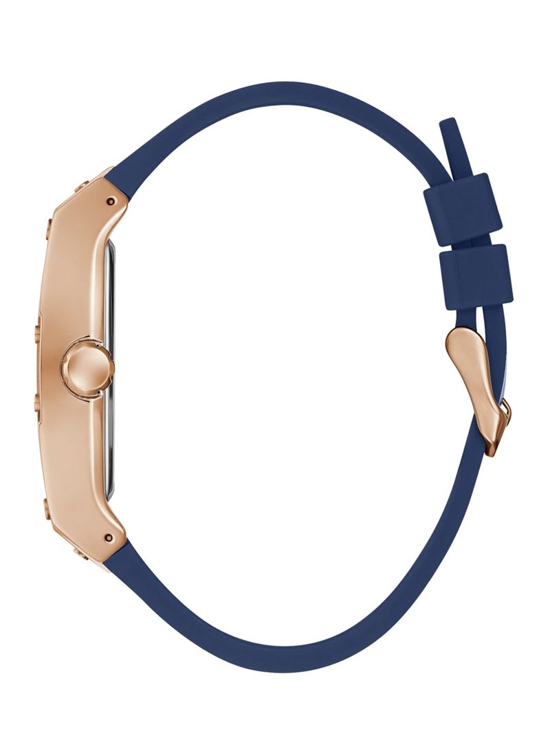 GUESS - ساعة جيس للرجال بإطار ذهبي وردي وجلد أصلي أزرق GW0202G4 - Image 1