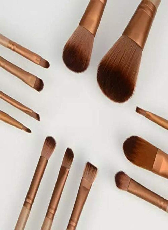 DATNASAYAD Golden Synthetic Fibers Makeup Brush With 1 Blender Puff - (Set Of 12) Brush - Image 5