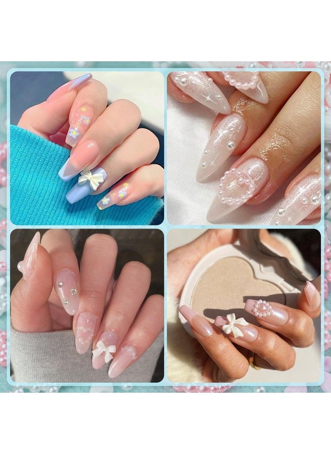 BELLEBOOST 1200Pcs 3D Multi Shapes Nail Charms and Flatback Pearls, White&Pink Mix Styles Heart Star Bow Sunflower Embellishments for Nail Art, Craft and Decoration with Tweezer and Pickup Pencil  - Image 5