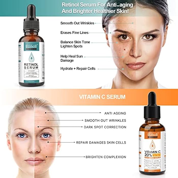 ELBBUB Day-Night Anti Aging Vitamin C Serum Retinol Serum For Face with Retinol & Amino Acids - Boost Skin Collagen,Hydrate & Plump Skin Facial Serum - Image 2