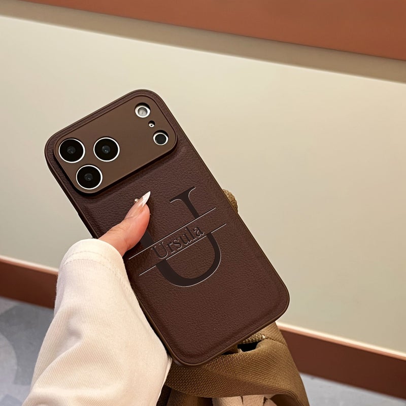 غلاف هاتف مخصص شخصي من الجلد الصناعي البرتقالي المنقوش بأحرف كبيرة متوافق مع iPhone 14 Pro، نمط تجاري، مقاوم للسقوط، فاخر، هدية تذكارية للأصدقاء في العطلات - Image 4