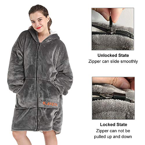 SLEPZON Blanket Hoodie | Oversized Wearable Blanket - Deep Pockets, Comfy Sleeves, Front Zipper - Deluxe Fleece Sweatshirt Blanket - Grey - Image 5
