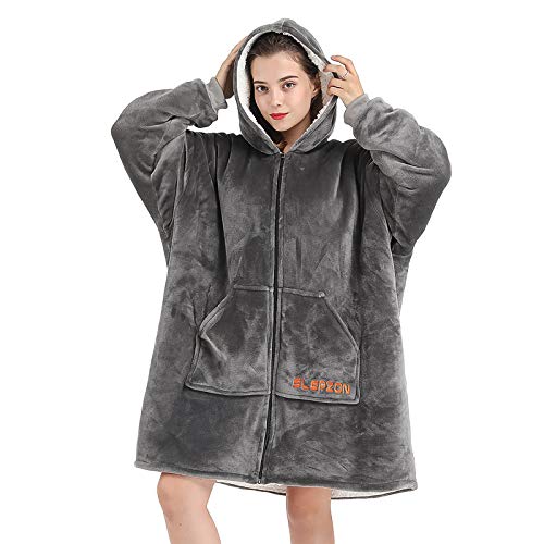 SLEPZON Blanket Hoodie | Oversized Wearable Blanket - Deep Pockets, Comfy Sleeves, Front Zipper - Deluxe Fleece Sweatshirt Blanket - Grey - Image 1