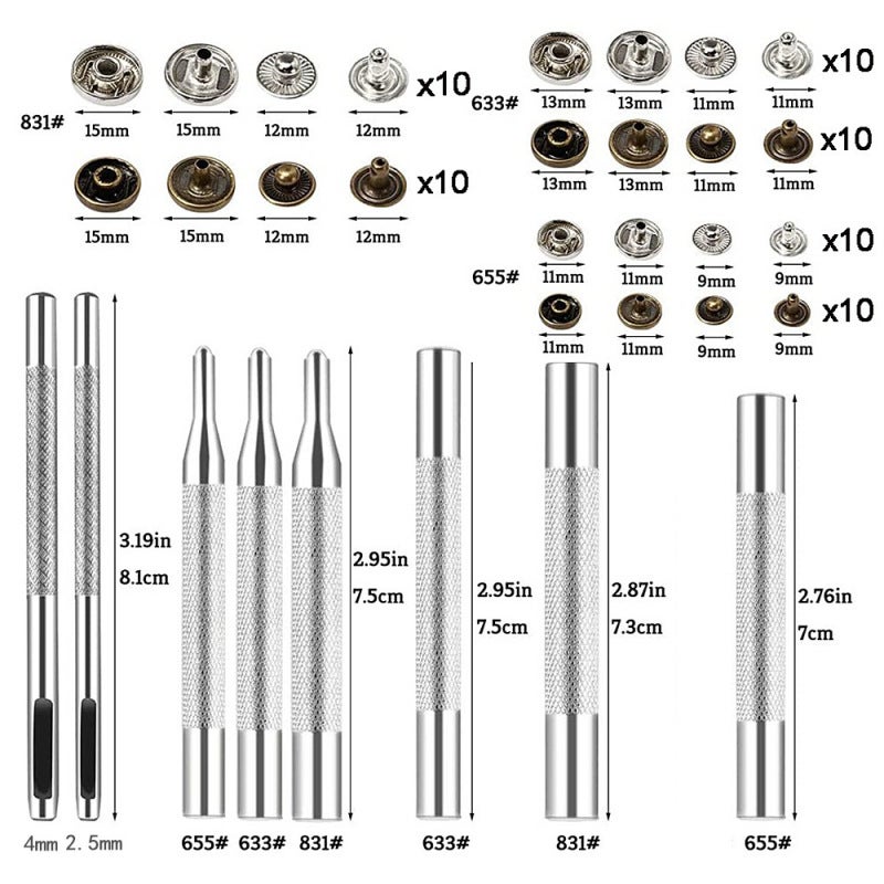 Round metal copper buckles, clothing mother and child buttons, luggage hardware accessories (including installation tools and storage boxes, multi-size and multi-color optional, copper buttons) - Image 3