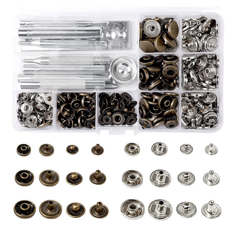 Round metal copper buckles, clothing mother and child buttons, luggage hardware accessories (including installation tools and storage boxes, multi-size and multi-color optional, copper buttons) - Image 2