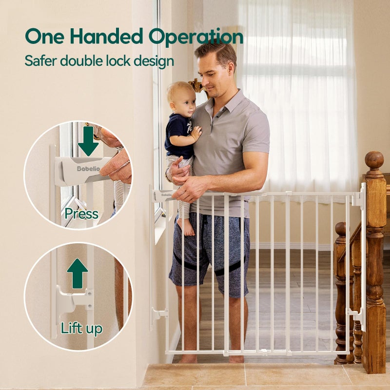 Babelio 27-45" No Bottom Bar Baby/Dog Gate with Easy Installation, 2-in-1 Auto Close Design, Suitable for The House, Stairs, and Doorways, Safety Pet Gates with Large Walk-Thru Door, White - Image 3