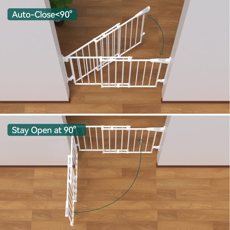Babelio 27-45" No Bottom Bar Baby/Dog Gate with Easy Installation, 2-in-1 Auto Close Design, Suitable for The House, Stairs, and Doorways, Safety Pet Gates with Large Walk-Thru Door, White - Image 4
