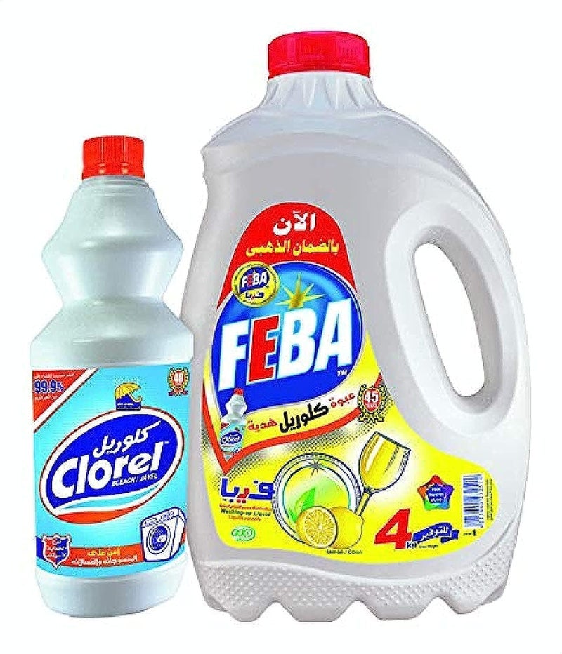 Clorel bleach, 1 kg with feba dish washing liquid - 4 kg
