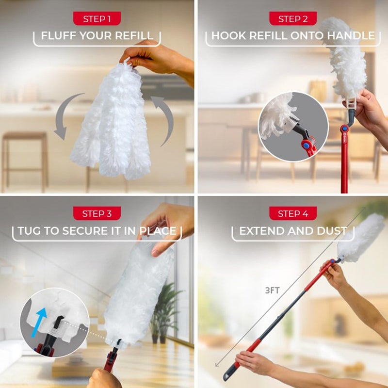 o cedar O-Cedar Flex & Catch Heavy Duty Dusting Kit with 3 Disposable Duster Refills | New & Improved Model | Extendable 3 Ft Handle with Stay-On Duster Hook | Traps 3X More Dust Than Feather Dusters - Image 2