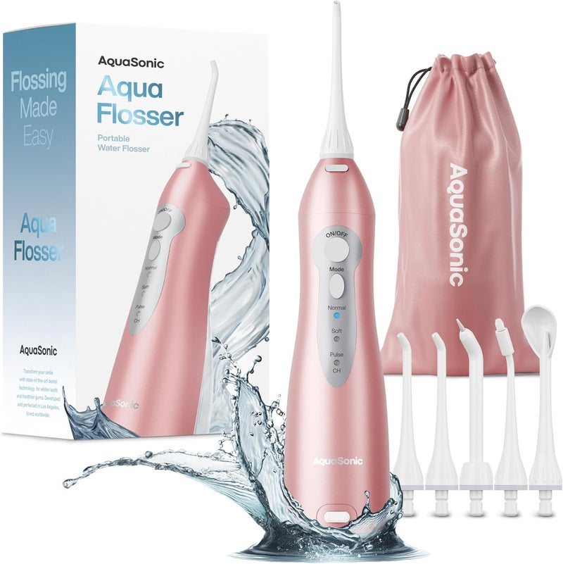 Aquasonic Water Flosser - Cordless Rechargeable Water Flossers for Teeth Cleaning - Waterproof Aqua Flosser, Portable Oral Irrigator for Dental Cleaning with 5 Jet Tips – Braces Home Travel - Image 1