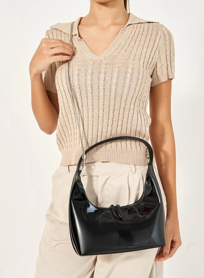 Styli Faux Leather Shoulder Bag with Zip Closure & Chain Strap
