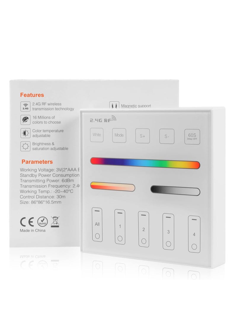 KASTWAVE - 2.4G RF Wall Mounted Smart Panel Remote Control Matching, Group Control Multiple Devices, Matching with S1 LED Controller, RGBW/RGB/CCT/Dimming 4 Channel, 360° 99ft Wireless Control Distance - Image 1