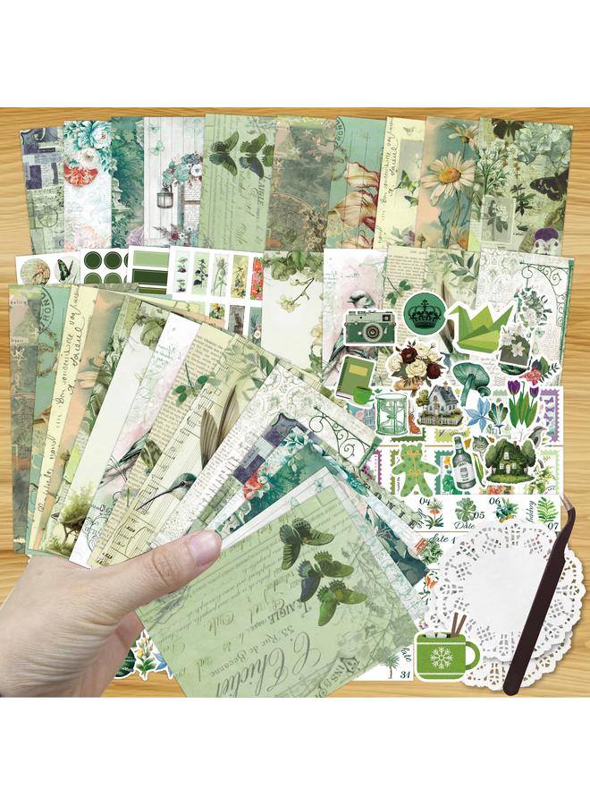 Bluejw Cross-border Retro Scrapbook Green Suit Hand Book Sticker 260 Flowers And Plants DIY Hand Book Material Set - Image 5