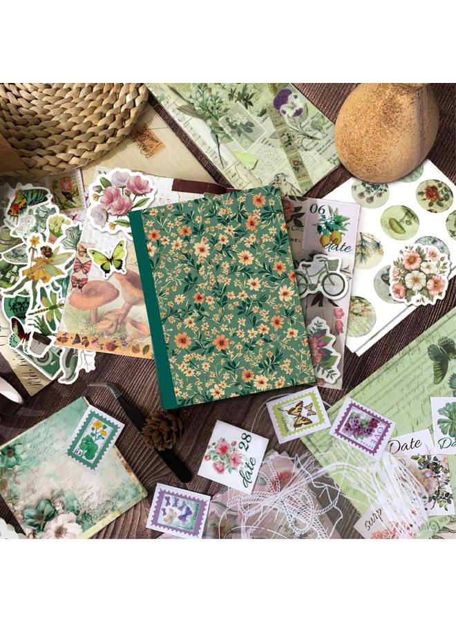 Bluejw Cross-border Retro Scrapbook Green Suit Hand Book Sticker 260 Flowers And Plants DIY Hand Book Material Set - Image 3