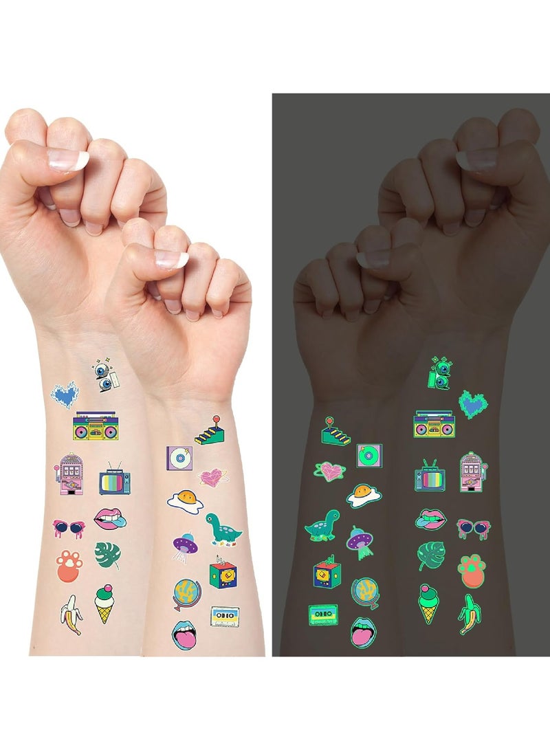 قوس قزح أورينبو 10 أوراق وشم مؤقتة لطيفة للأطفال والمراهقين والبالغين تتوهج في الظلام لوازم حفلات ريترو لهدايا الحفلات وديكورات حفلات الديسكو وجوائز المدرسة وكرنفال رمضان - Image 1