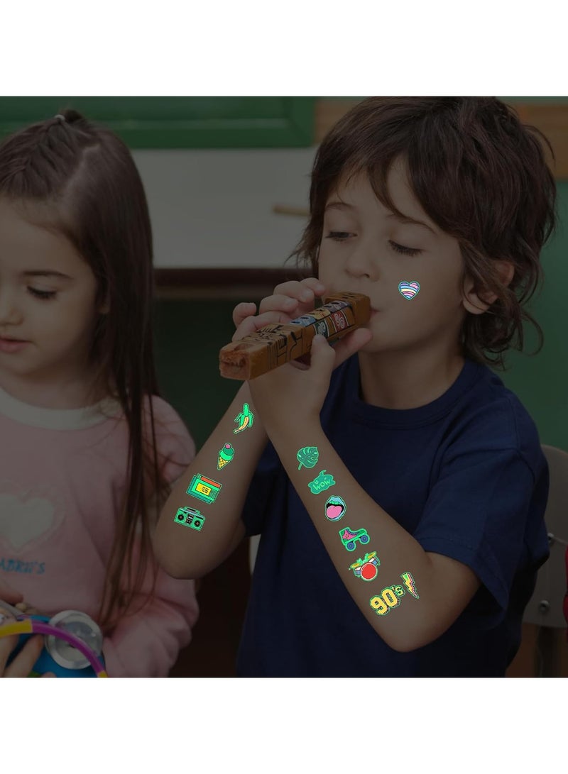 قوس قزح أورينبو 10 أوراق وشم مؤقتة لطيفة للأطفال والمراهقين والبالغين تتوهج في الظلام لوازم حفلات ريترو لهدايا الحفلات وديكورات حفلات الديسكو وجوائز المدرسة وكرنفال رمضان - Image 4