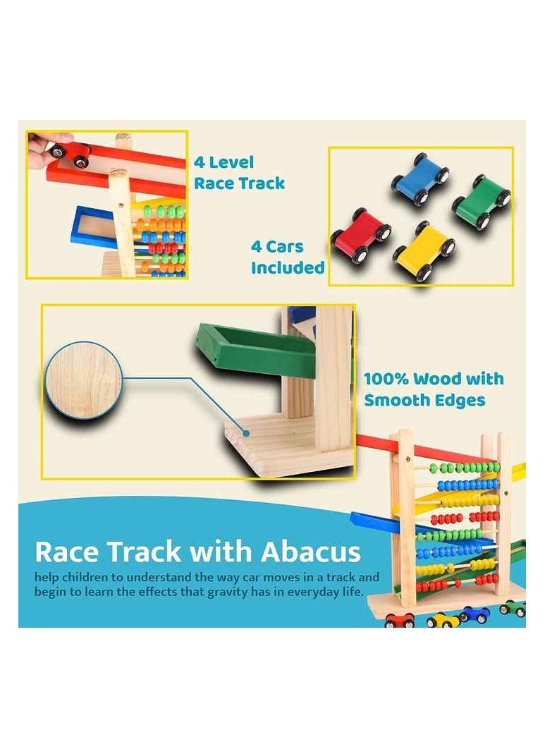 TOY GARDEN Montessori Car Track Toy – Wooden Racing Ramp with 4 Cars & Abacus | Fun & Educational Play for Toddlers 3-5 | Fine Motor & Math Skills  - Image 5
