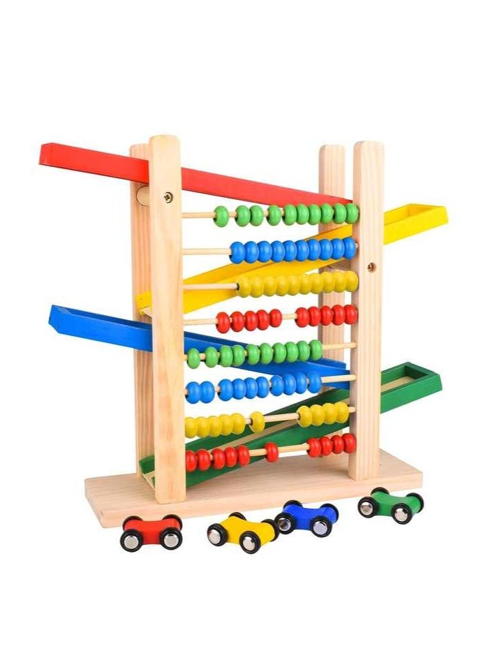 TOY GARDEN Montessori Car Track Toy – Wooden Racing Ramp with 4 Cars & Abacus | Fun & Educational Play for Toddlers 3-5 | Fine Motor & Math Skills  - Image 1