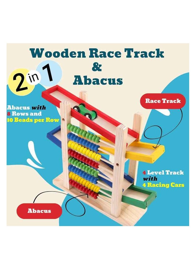 TOY GARDEN Montessori Car Track Toy – Wooden Racing Ramp with 4 Cars & Abacus | Fun & Educational Play for Toddlers 3-5 | Fine Motor & Math Skills  - Image 2