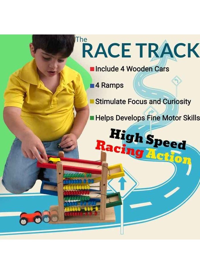 TOY GARDEN Montessori Car Track Toy – Wooden Racing Ramp with 4 Cars & Abacus | Fun & Educational Play for Toddlers 3-5 | Fine Motor & Math Skills  - Image 3