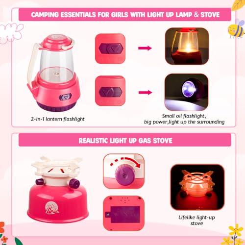 Meland Kids Camping Set for Girls - Camping Tent Toys for Girls Indoor Outdoor Pretend Play, Christmas Birthday Gift Idea for Toddler Girls Age 3,4,5,6 Year Old - Image 2