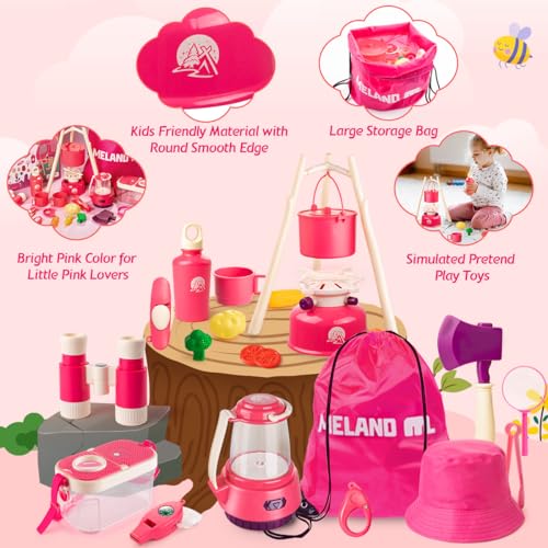 Meland Kids Camping Set for Girls - Camping Tent Toys for Girls Indoor Outdoor Pretend Play, Christmas Birthday Gift Idea for Toddler Girls Age 3,4,5,6 Year Old - Image 3