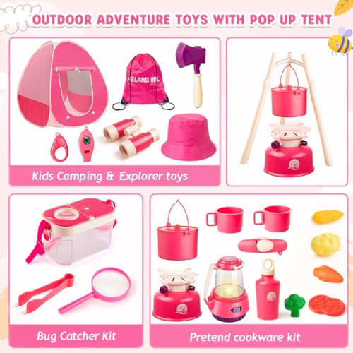 Meland Kids Camping Set for Girls - Camping Tent Toys for Girls Indoor Outdoor Pretend Play, Christmas Birthday Gift Idea for Toddler Girls Age 3,4,5,6 Year Old - Image 4