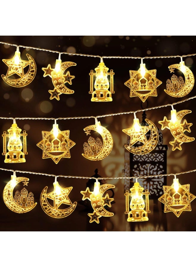 JOSQUEWNN 3meter String Lights 20LEDS Moon Star Ramadan, Battery Operated Eid Mubarak Fairy Lights for Ramadan Decoration Eid Decorative Lights (Warm White) - Image 1