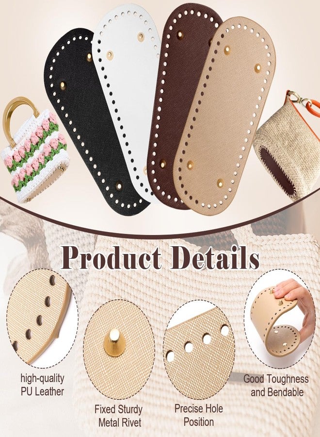 Coitak 4 PCS Bag Bases for Crochet with 2 PCS Crochet Hook, 4 Colors Leather Purse Bottoms for Crocheting, Long Oval Purse Making Supplies with Holes for DIY Crochet Bag - Image 3