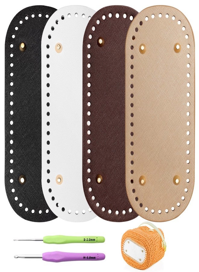 Coitak 4 PCS Bag Bases for Crochet with 2 PCS Crochet Hook, 4 Colors Leather Purse Bottoms for Crocheting, Long Oval Purse Making Supplies with Holes for DIY Crochet Bag - Image 1