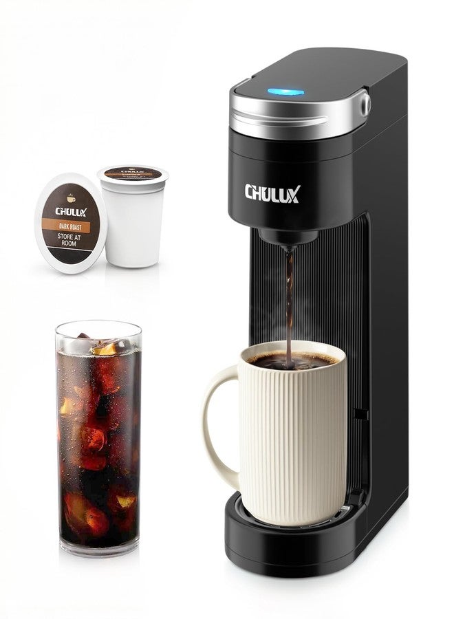 CHULUX Slim Single Serve Coffee Maker for K Cup Pod, Compact Portable Coffee Machine for Dorm, RV, Office and Travel, Matte Black - Image 1