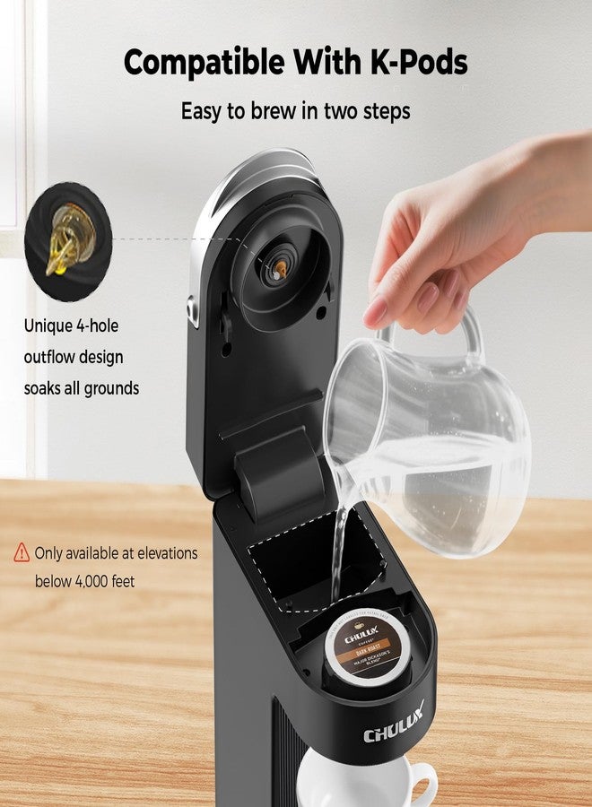 CHULUX Slim Single Serve Coffee Maker for K Cup Pod, Compact Portable Coffee Machine for Dorm, RV, Office and Travel, Matte Black - Image 4