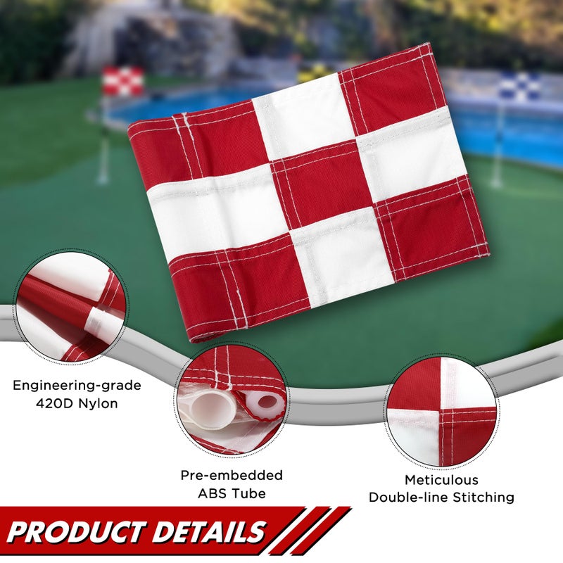 KINGTOP Checkered Golf Flag 8x6 Inch â€“ Mixed Color, 420D Nylon, Tube Inserted â€“ Mini Practice Putting Green Flags for Yard, 4-Pack - Image 2