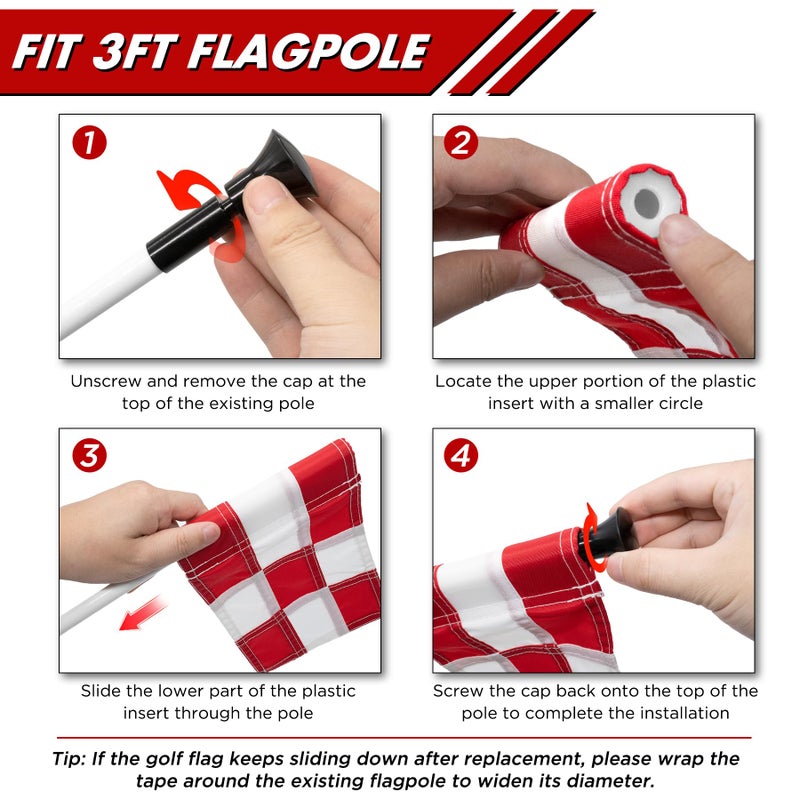 KINGTOP Checkered Golf Flag 8x6 Inch â€“ Mixed Color, 420D Nylon, Tube Inserted â€“ Mini Practice Putting Green Flags for Yard, 4-Pack - Image 4