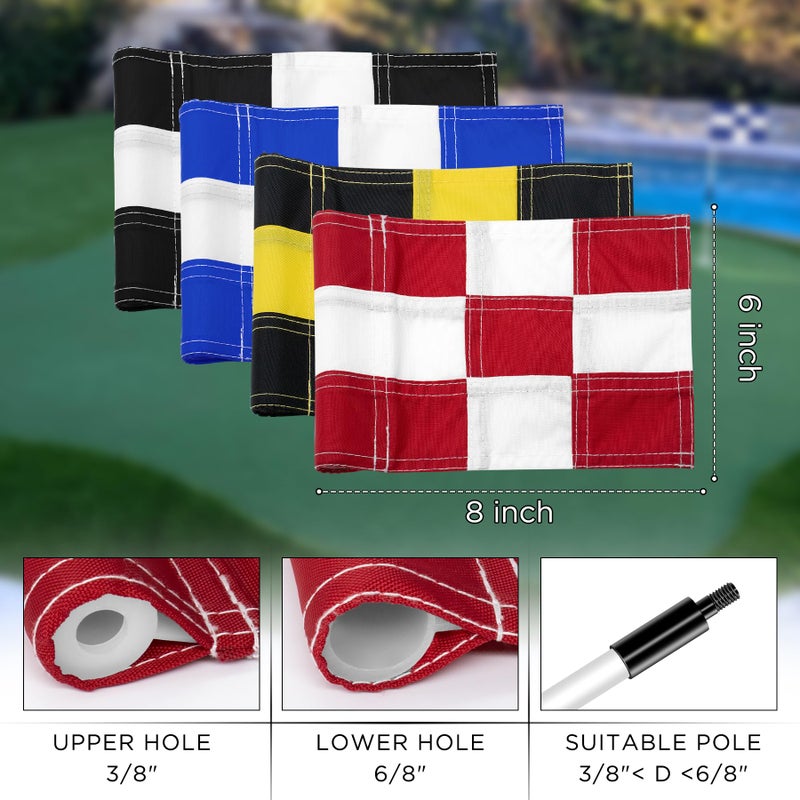 KINGTOP Checkered Golf Flag 8x6 Inch â€“ Mixed Color, 420D Nylon, Tube Inserted â€“ Mini Practice Putting Green Flags for Yard, 4-Pack - Image 3