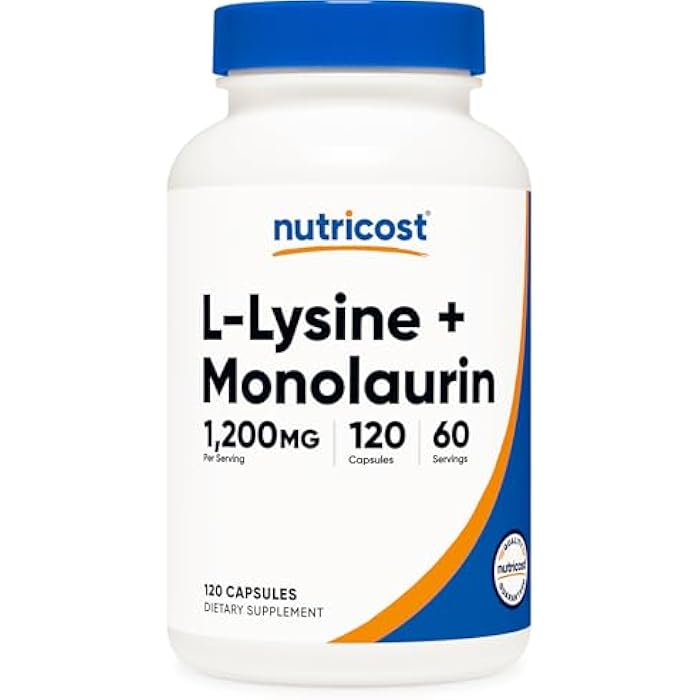 Nutricost L-Lysine + Monolaurin (1,200mg) 120 Capsules - L-Lysine HCI, Vegan, GMO-Free, Gluten-Free, 60 Servings - Image 1