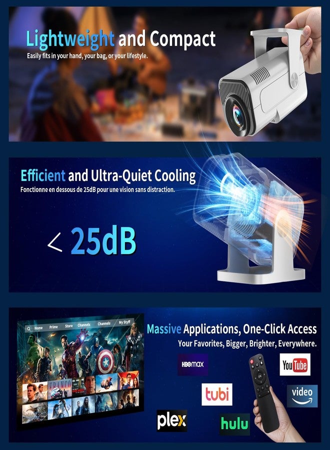 Nonete [Projector 2026 Upgraded] Mini Projector Support 4K 1080P Auto Keystone 270°Rotatable with WiFi 6 and Bluetooth 5.2 Projector Portable Compatibile with HDMI/TV Stick/Memory Stick/Laptop,White - Image 5
