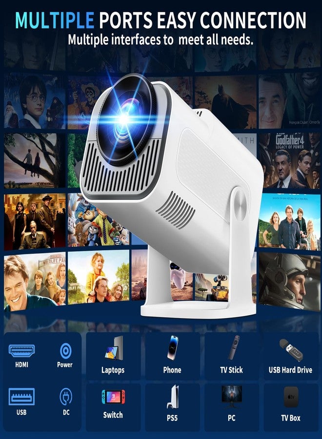 Nonete [Projector 2026 Upgraded] Mini Projector Support 4K 1080P Auto Keystone 270°Rotatable with WiFi 6 and Bluetooth 5.2 Projector Portable Compatibile with HDMI/TV Stick/Memory Stick/Laptop,White - Image 4