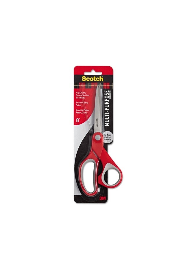 Scotch  Scotch Multiporpose Scissors 8 in (20 cm) | Stainless Steel | Red and Grey color | Ergonomic Comfort Grip | Multipurpose | Office, Home and School use | Scissors | 1 scissors/pack  - Image 1