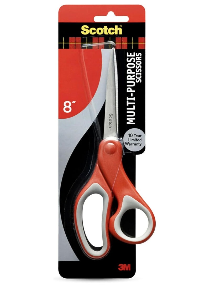 Scotch  Scotch Multiporpose Scissors 8 in (20 cm) | Stainless Steel | Red and Grey color | Ergonomic Comfort Grip | Multipurpose | Office, Home and School use | Scissors | 1 scissors/pack  - Image 3