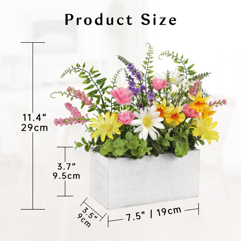 Briful Table Floral Arrangement Centerpiece, Artificial Flowers in Wooden Vase, Flower Plants Centerpieces for Tables, Farmhouse Table Decor, Living Room Dining Coffee Table Shelf Decor - Image 2
