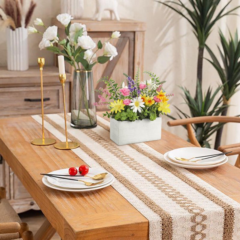 Briful Table Floral Arrangement Centerpiece, Artificial Flowers in Wooden Vase, Flower Plants Centerpieces for Tables, Farmhouse Table Decor, Living Room Dining Coffee Table Shelf Decor - Image 5