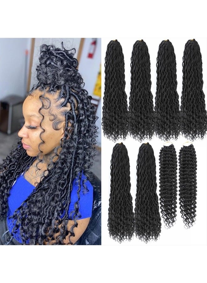 YOROSTAR 8 Packs New Goddess Locs Crochet Hair 18 Inch River Curls Crochet Hair Boho Faux Locs Wavy Crochet Hair with Curly End Boho Style Synthetic Braid Hair for Black Women (#1B 18inch) - Image 1