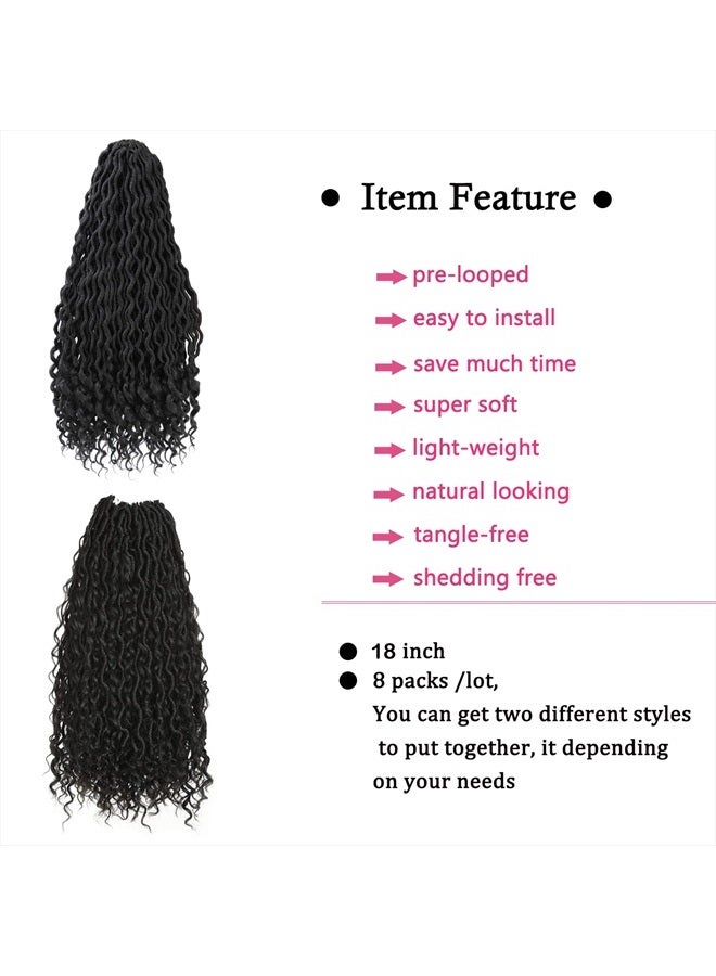 YOROSTAR 8 Packs New Goddess Locs Crochet Hair 18 Inch River Curls Crochet Hair Boho Faux Locs Wavy Crochet Hair with Curly End Boho Style Synthetic Braid Hair for Black Women (#1B 18inch) - Image 4
