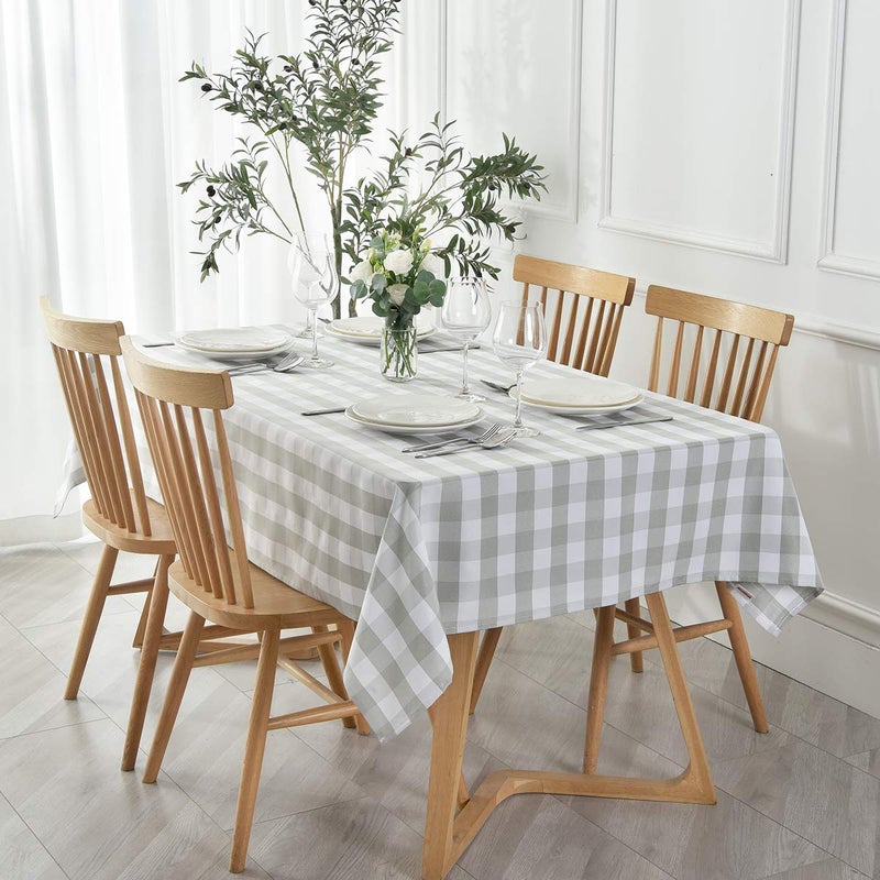 maxmill Rectangle Checkered Tablecloth Waterproof Spillproof Wrinkle Resistant Buffalo Plaid Heavy Weight Table Cloth Gingham Table Cover for Outdoor and Indoor Use, 52 x 70 Inch Grey and White - Image 1