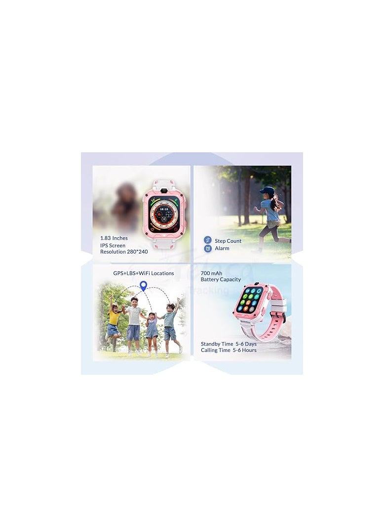 FETACA® 4G GPS Tracker Smartwatch for Kids - Pink | Safety & Connectivity and Fun in One Stylish Smartwatch | Live Location Tracking | Video/Voice Calling | Activity Tracking | Geo-Fence Safety Zones  - Image 3