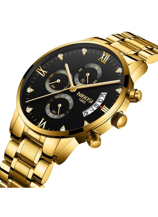 NIBOSI Watch For Men Fashion Business Men Analogue Watches Ultra-Thin Waterproof Chronograph Quartz Watches With Stainless Steel Band, Dial Color-Gold, Band Color-Gold - pzsku/Z7EBBD0119994746BEC7EZ/45/_/1737721202/8d851c8f-1d82-46ea-b1d9-04f356e44a38